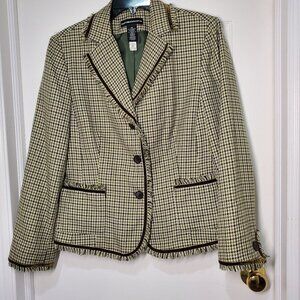 Norton McNaughton Women's Houndstooth Blazer – Green Trim – Size 14